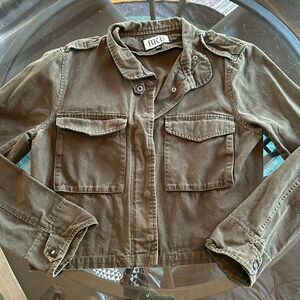 Moto Rugged, cropped, army canvas green, cotton, jacket